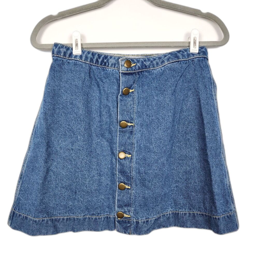 American Apparel Button Front Denim A-Line Mini Skirt Dark Wash Blue Size Medium